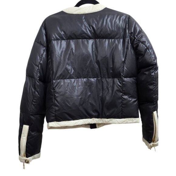 Y2k Twisted Heart Black White Trim Puffer Jacket Gold Button Zip Pockets - Picture 5 of 11